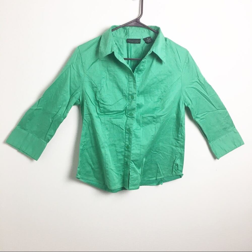 Apostrophe Stretch Button Down Shirt Green Size 14